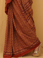 Multicolor Block Printed Ajrakh Work Cotton Saree - Luxurion World