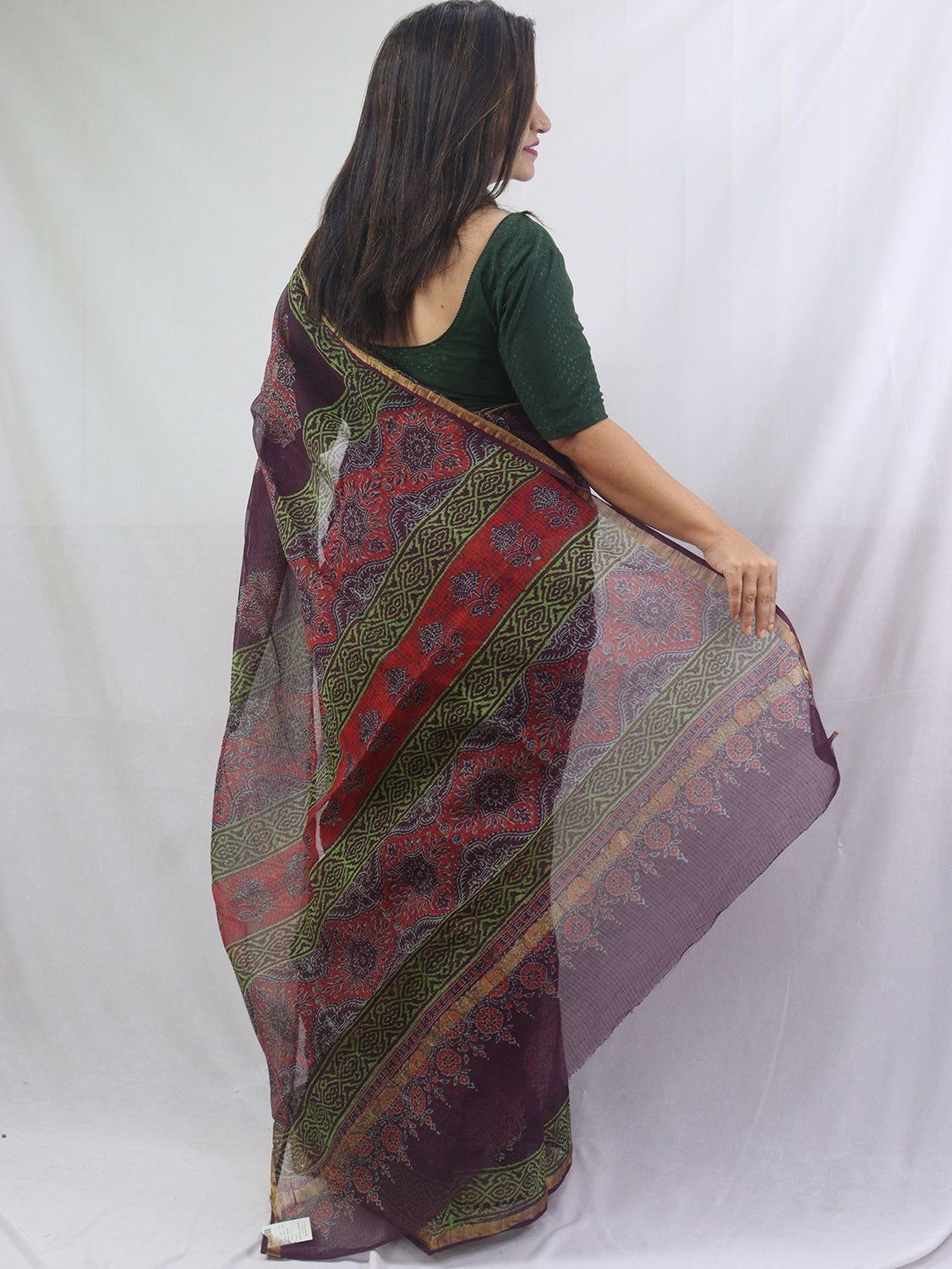 Stunning Multicolor Ajrakh Hand Block Printed Chanderi Silk Saree - Luxurion World