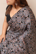 Black Block Printed Ajrakh Modal Silk Saree - Luxurion World