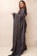 Blue Block Printed Ajrakh Modal Silk Saree - Luxurion World