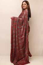 Red Block Printed Ajrakh Modal Silk Saree - Luxurion World