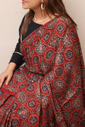 Red Block Printed Ajrakh Modal Silk Saree - Luxurion World