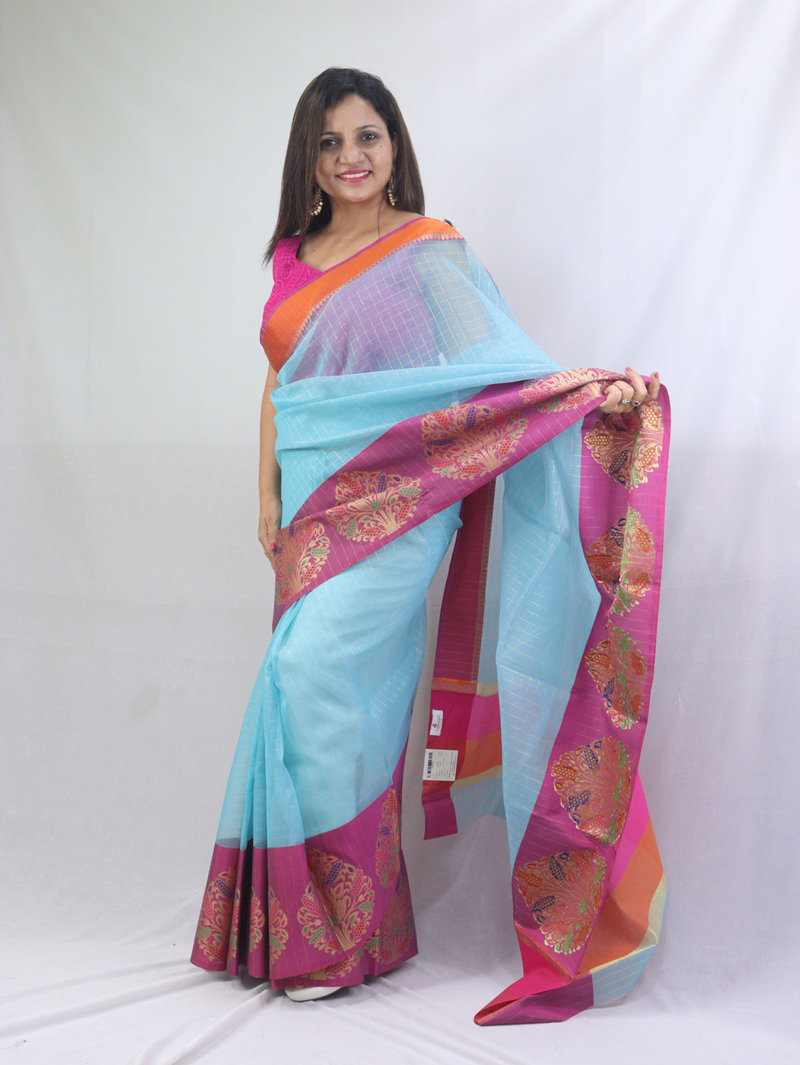 Stunning Blue Handloom Banarasi Kora Silk Saree - Perfect Ethnic Attire - Luxurion World