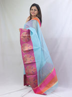 Stunning Blue Handloom Banarasi Kora Silk Saree - Perfect Ethnic Attire - Luxurion World