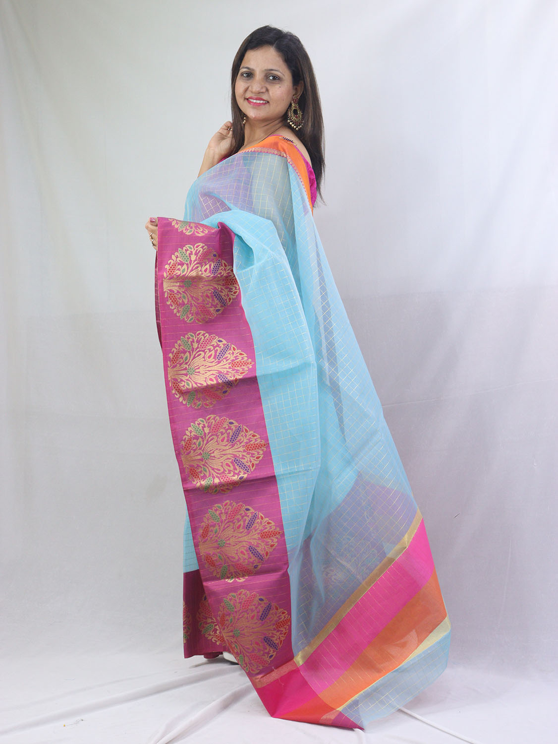 Stunning Blue Handloom Banarasi Kora Silk Saree - Perfect Ethnic Attire - Luxurion World