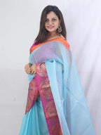 Stunning Blue Handloom Banarasi Kora Silk Saree - Perfect Ethnic Attire - Luxurion World