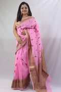 Exquisite Pink Handloom Banarasi Pure Kora Silk Saree - Perfect for Any Occasion - Luxurion World
