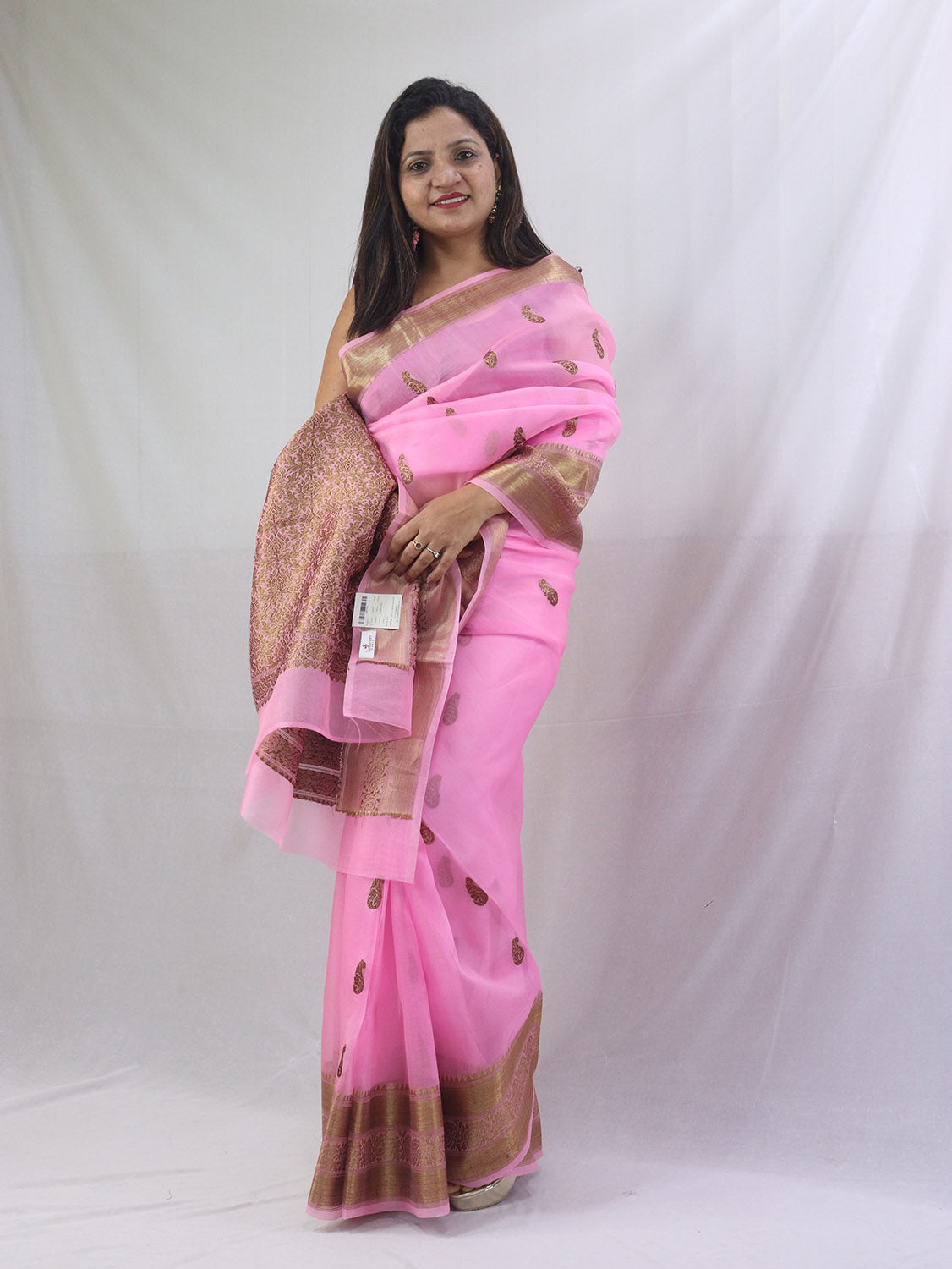 Exquisite Pink Handloom Banarasi Pure Kora Silk Saree - Perfect for Any Occasion - Luxurion World