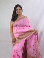 Exquisite Pink Handloom Banarasi Pure Kora Silk Saree - Perfect for Any Occasion - Luxurion World