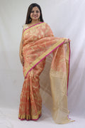 Exquisite Orange Handloom Banarasi Kora Silk Saree - Perfect for Any Occasion! - Luxurion World