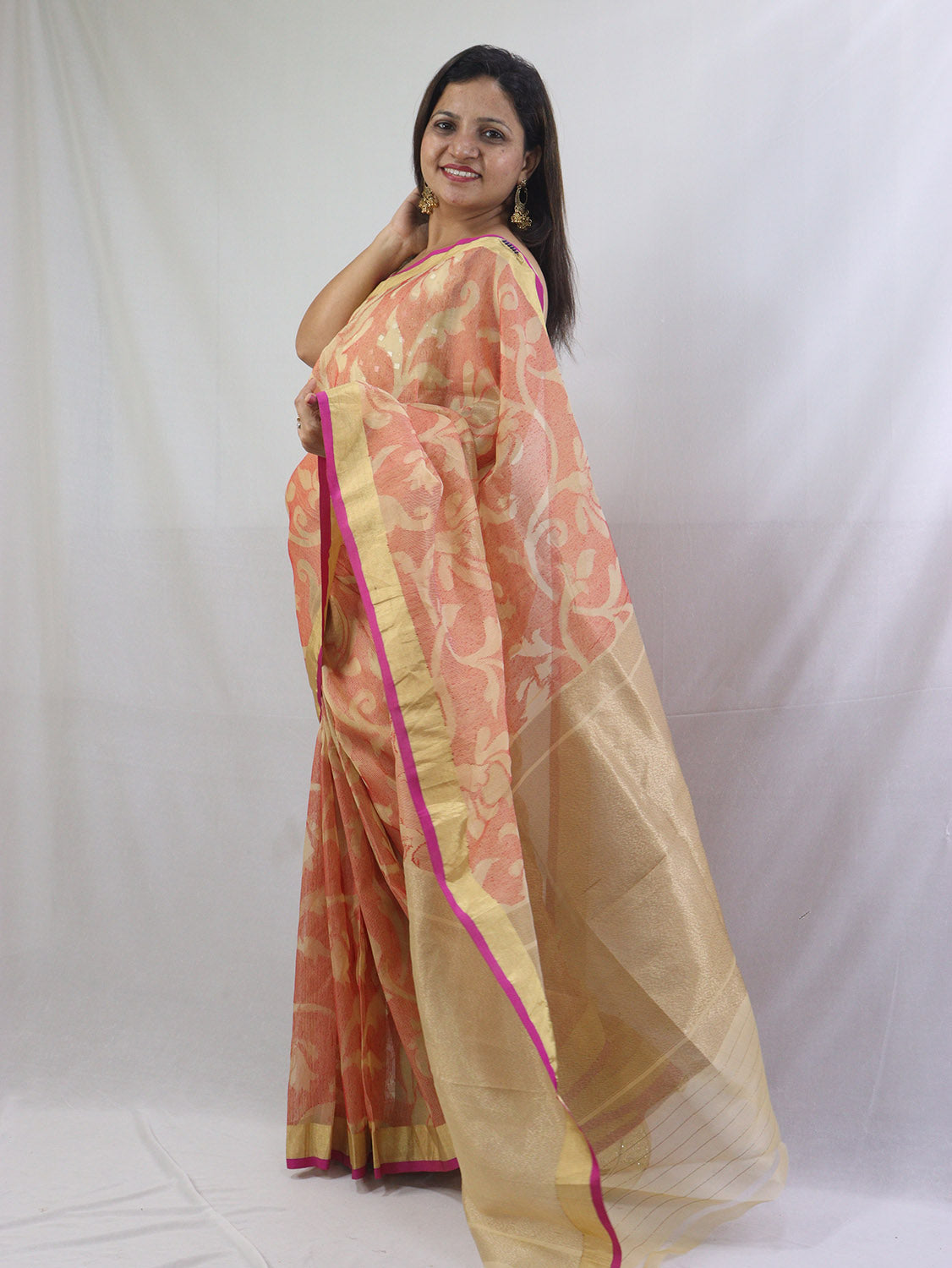 Exquisite Orange Handloom Banarasi Kora Silk Saree - Perfect for Any Occasion! - Luxurion World