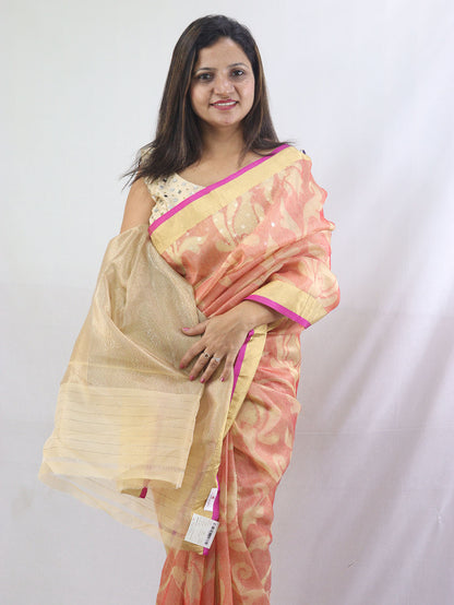 Exquisite Orange Handloom Banarasi Kora Silk Saree - Perfect for Any Occasion!