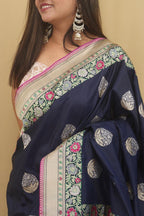Blue Handloom Banarasi Katan Silk Meenakari Saree - Elegant and Traditional - Luxurion World