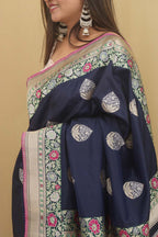 Blue Handloom Banarasi Katan Silk Meenakari Saree - Elegant and Traditional - Luxurion World