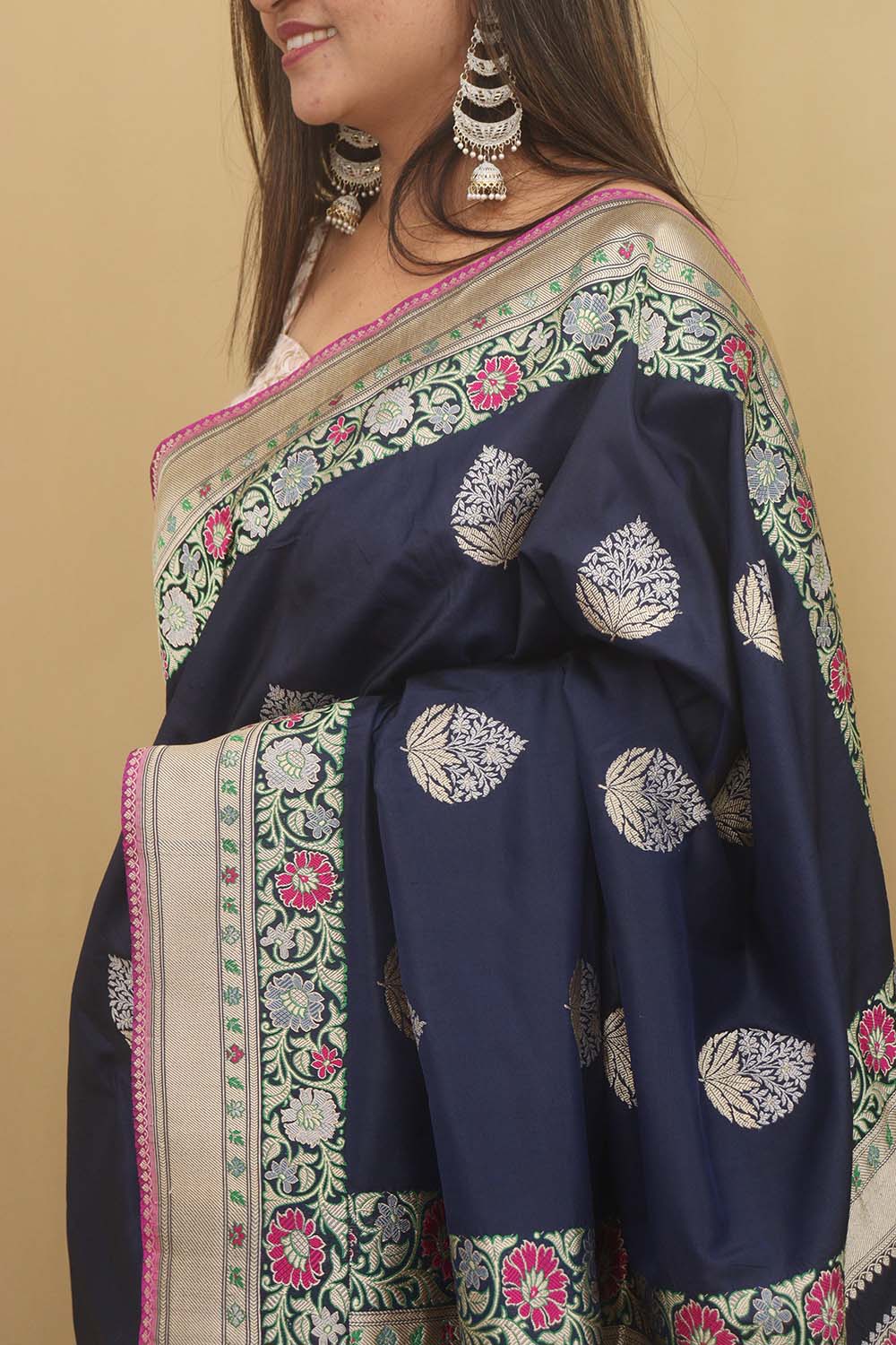 Blue Handloom Banarasi Katan Silk Meenakari Saree - Elegant and Traditional - Luxurion World