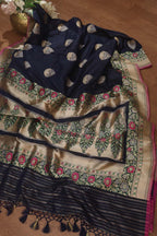 Blue Handloom Banarasi Katan Silk Meenakari Saree - Elegant and Traditional - Luxurion World