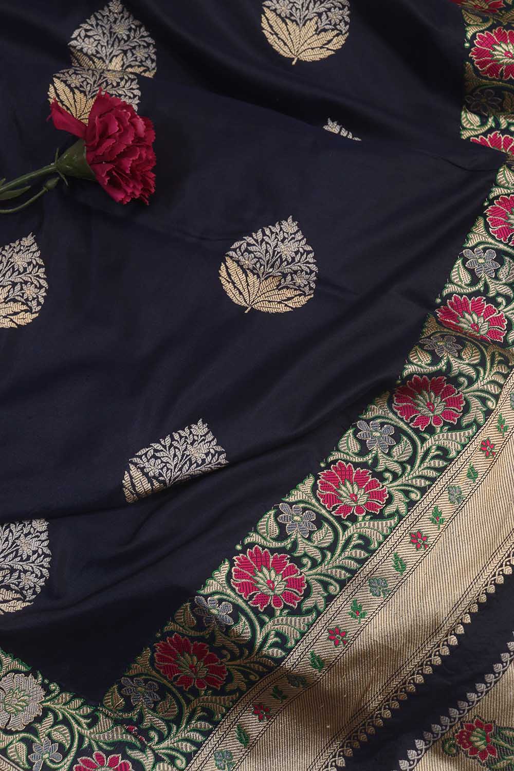 Blue Handloom Banarasi Katan Silk Meenakari Saree - Elegant and Traditional - Luxurion World