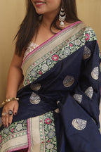 Blue Handloom Banarasi Katan Silk Meenakari Saree - Elegant and Traditional - Luxurion World