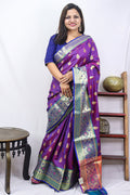 Shop Purple Handloom Banarasi Silk Saree - Luxurion World