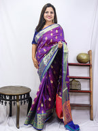 Shop Purple Handloom Banarasi Silk Saree - Luxurion World