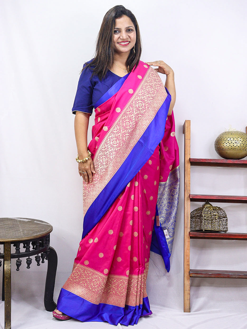 Shop Now: Pink Handloom Banarasi Soft Silk Saree with Contrast Border ...