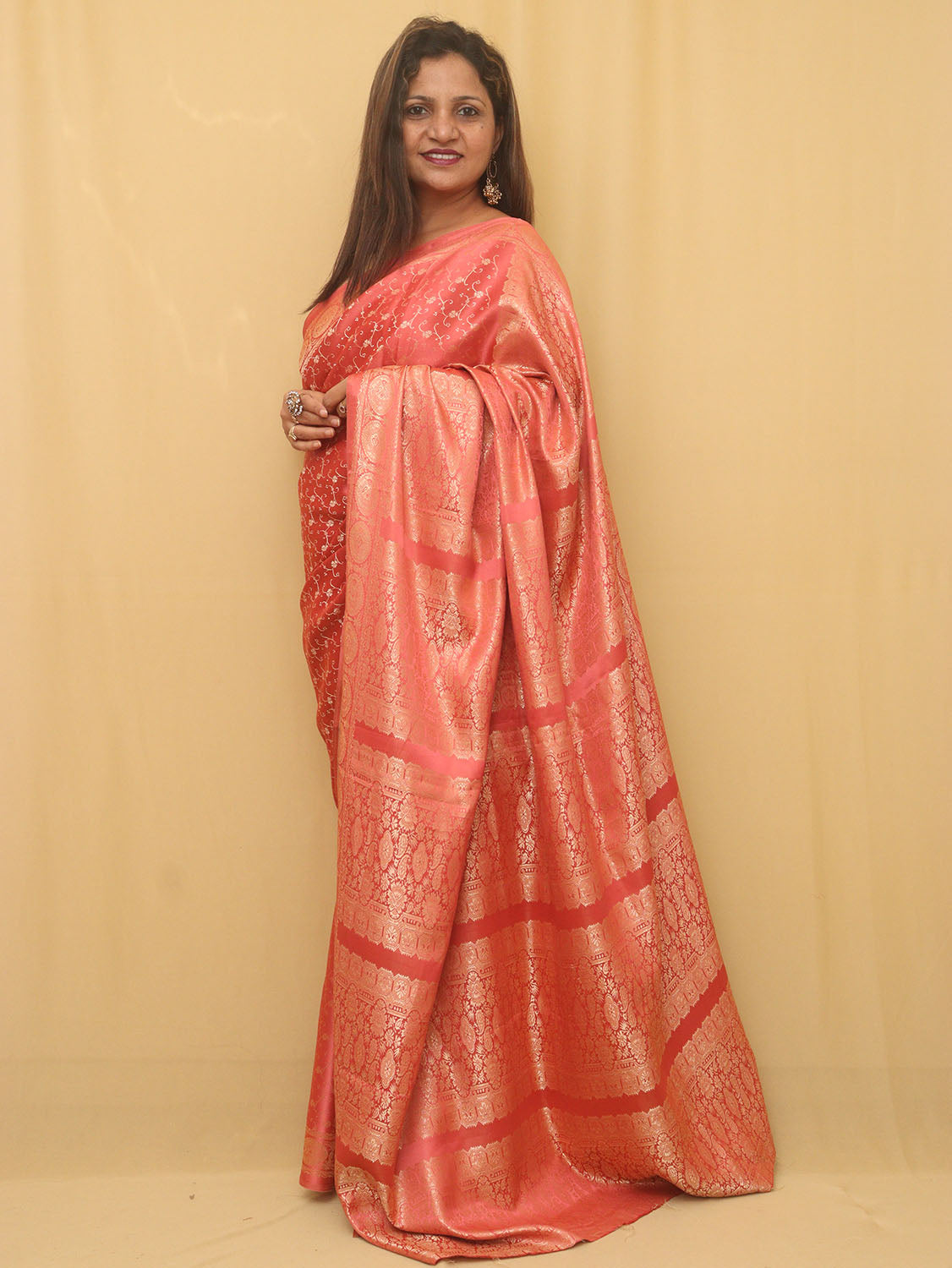 Shop Now for Red Handloom Banarasi Satin Silk Saree - Latest Collection - Luxurion World
