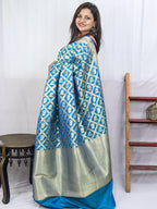 Shop Blue Handloom Banarasi Silk Saree Online - Exclusive - Luxurion World