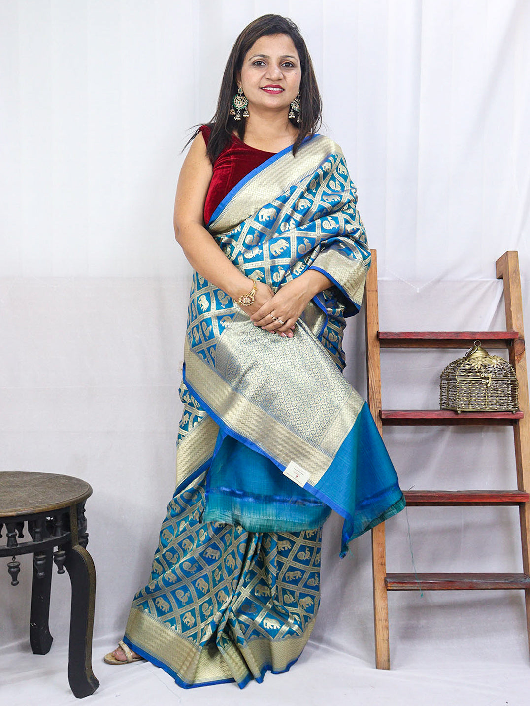 Shop Blue Handloom Banarasi Silk Saree Online - Exclusive - Luxurion World