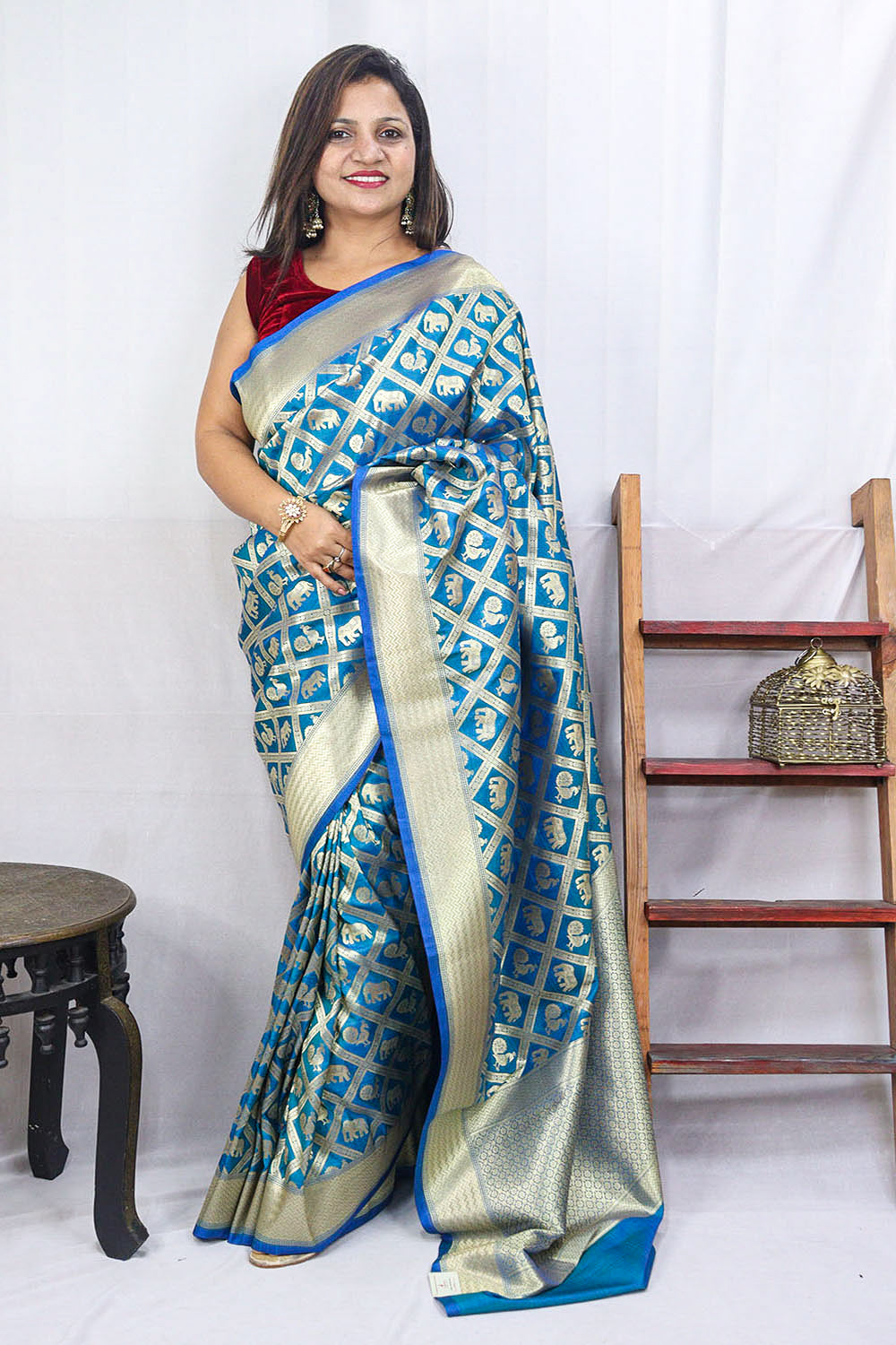 Shop Blue Handloom Banarasi Silk Saree Online - Exclusive - Luxurion World