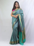 Shop Now for Blue Banarasi Soft Silk Saree with Contrast Border - Latest Arrival! - Luxurion World