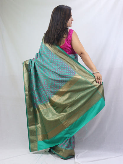 Shop Now for Blue Banarasi Soft Silk Saree with Contrast Border - Latest Arrival!
