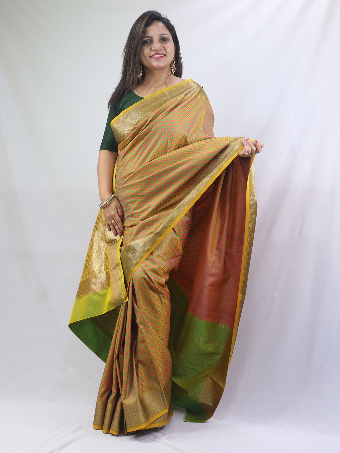 Shop Now for Yellow Banarasi Soft Silk Saree with Contrast Border - Latest Collection - Luxurion World