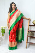 Shop Now for Green & Red Handloom Banarasi Silk Saree! - Luxurion World
