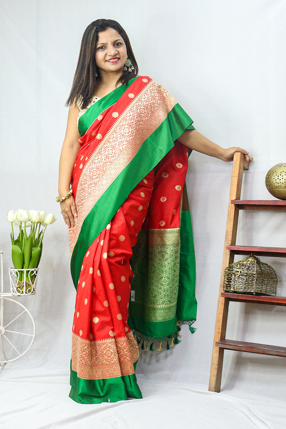 Shop Now for Green & Red Handloom Banarasi Silk Saree! - Luxurion World