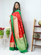 Shop Now for Green & Red Handloom Banarasi Silk Saree! - Luxurion World