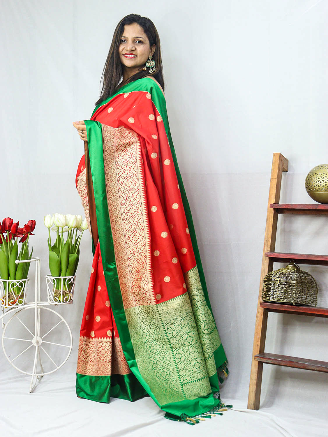 Shop Now for Green & Red Handloom Banarasi Silk Saree! - Luxurion World