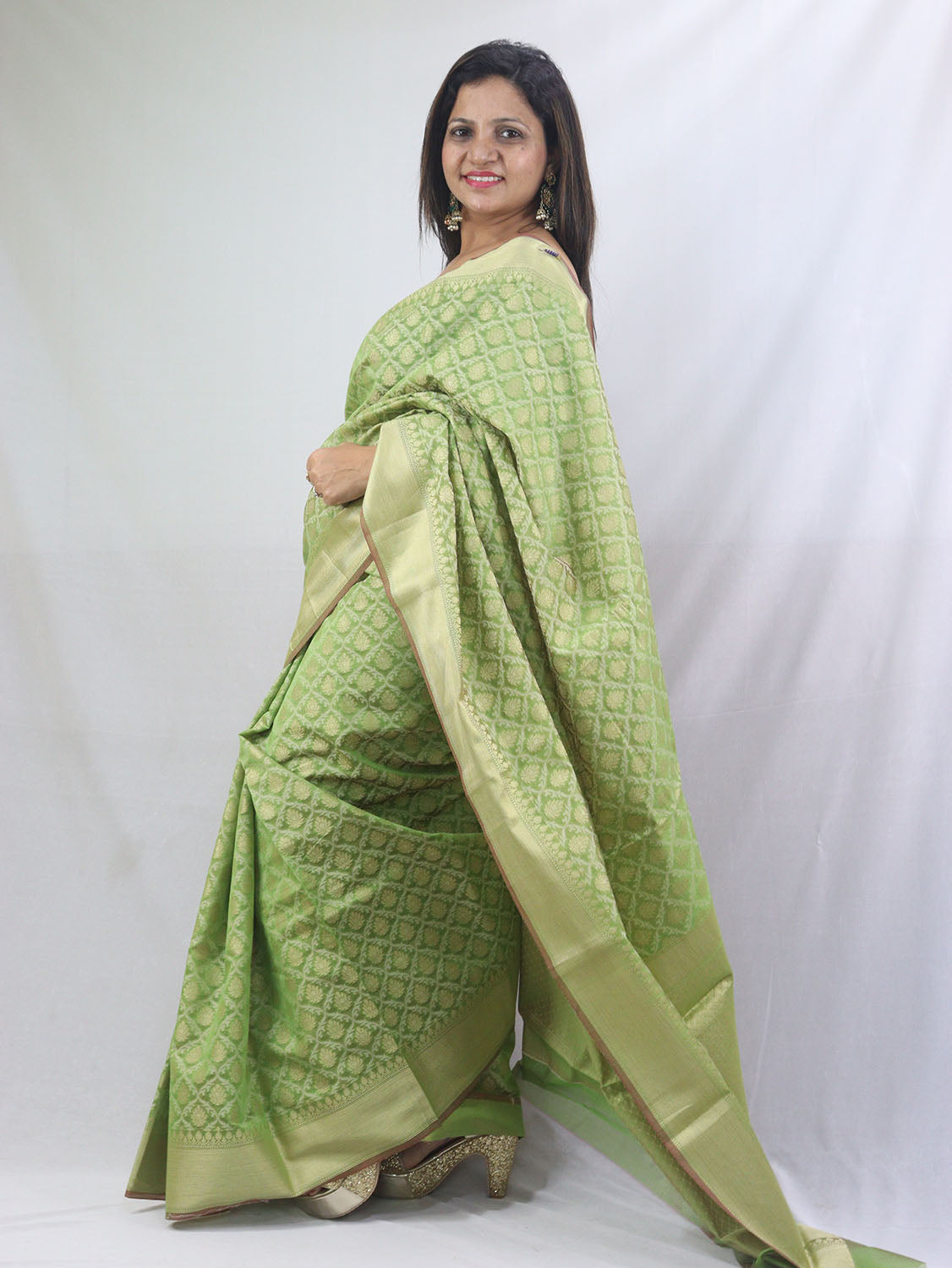 Green Banarasi Cotton Silk Saree - Elegant Ethnic Wear for Women