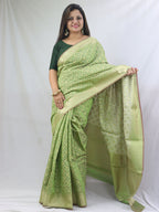 Green Banarasi Cotton Silk Saree - Elegant Ethnic Wear for Women - Luxurion World