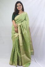 Green Banarasi Cotton Silk Saree - Elegant Ethnic Wear for Women - Luxurion World