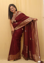 Stunning Maroon Handloom Banarasi Georgette Saree with Sona Roopa - Luxurion World