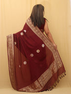 Stunning Maroon Handloom Banarasi Georgette Saree with Sona Roopa - Luxurion World