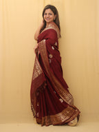 Stunning Maroon Handloom Banarasi Georgette Saree with Sona Roopa - Luxurion World