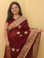 Stunning Maroon Handloom Banarasi Georgette Saree with Sona Roopa - Luxurion World