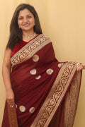 Stunning Maroon Handloom Banarasi Georgette Saree with Sona Roopa - Luxurion World