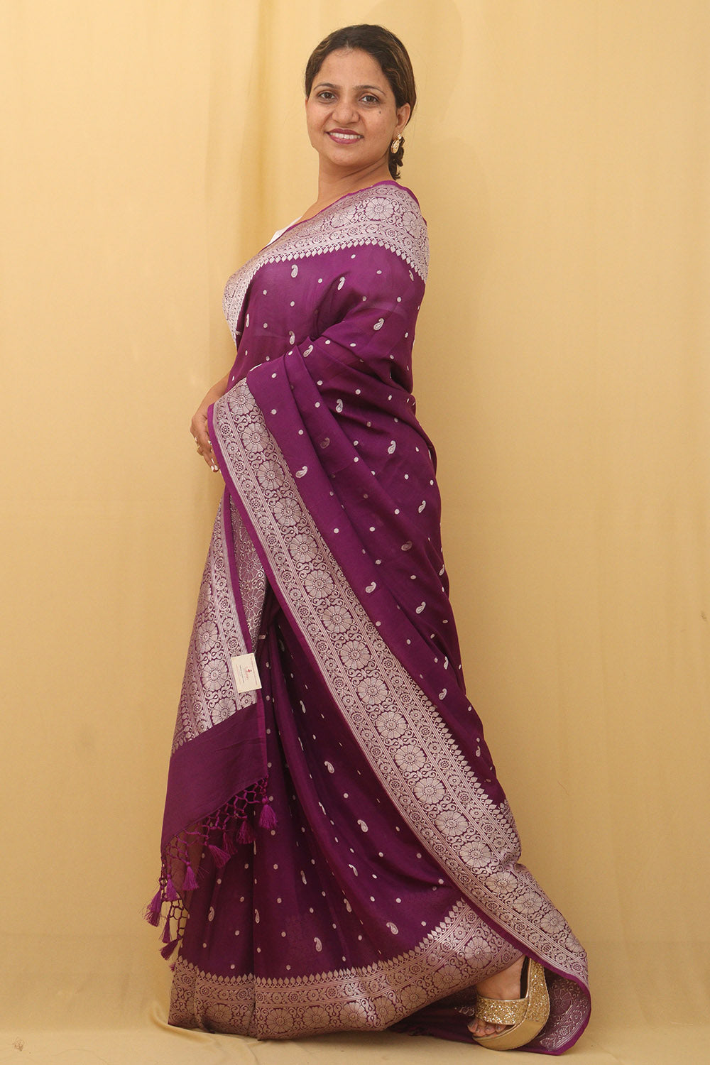 Purple Handloom Banarasi Pure Georgette Silver Zari Saree - Luxurion World