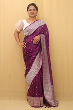 Purple Handloom Banarasi Pure Georgette Silver Zari Saree - Luxurion World