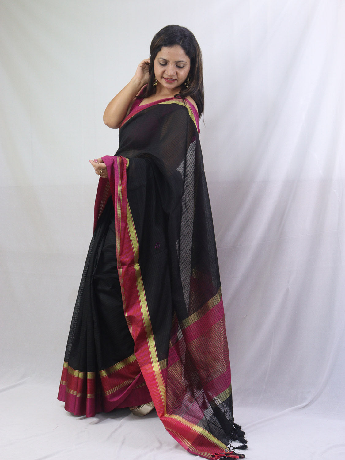 Black Handloom Banarasi Cotton Silk Saree - Elegant and Timeless
