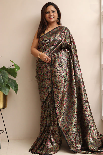 Black Banarasi Silk Tanchui Saree - Luxurion World