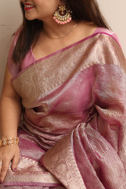 Elegant Purple Banarasi Crush Tissue Silk Saree - Luxurion World