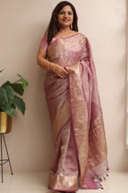 Elegant Purple Banarasi Crush Tissue Silk Saree - Luxurion World